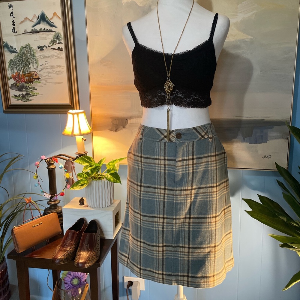 Eddie Bauer A-Line Skirt in Blue and Brown Plaid